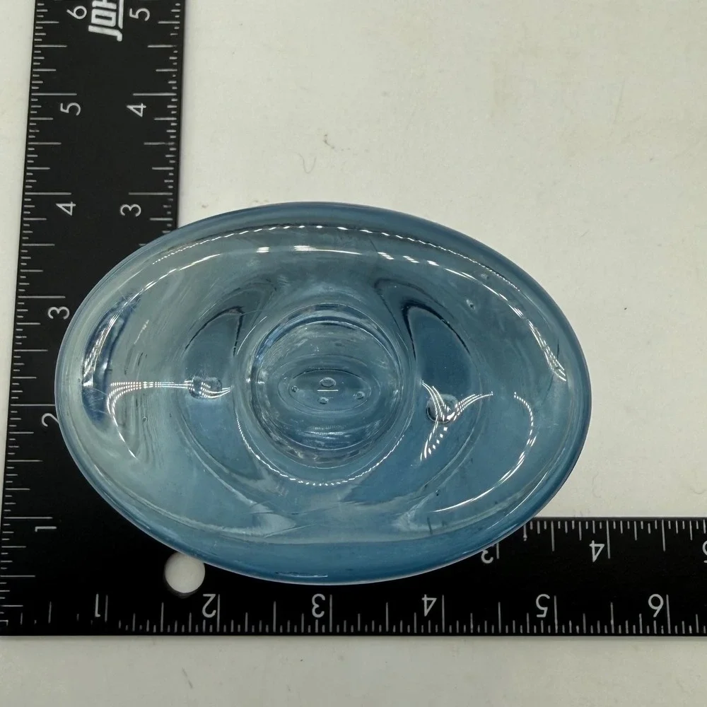 Art Glass Blue Swirl Controlled Bubble Candle Holder Paperweight Modernist Decor